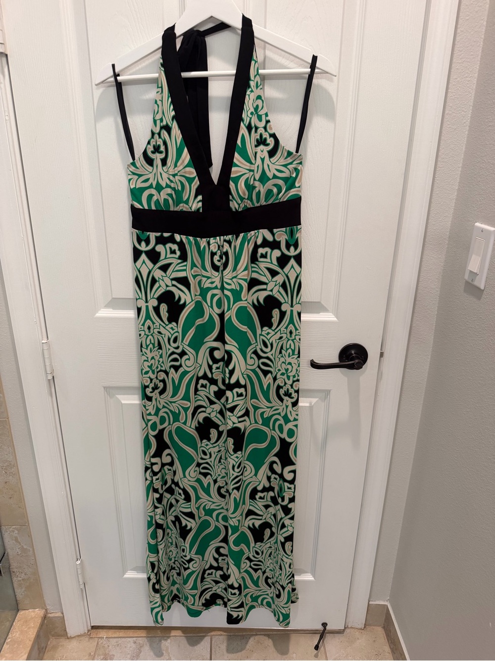 Vintage Y2K Bisou Bisou Retro Printed Halter Maxi Dress Sz 12